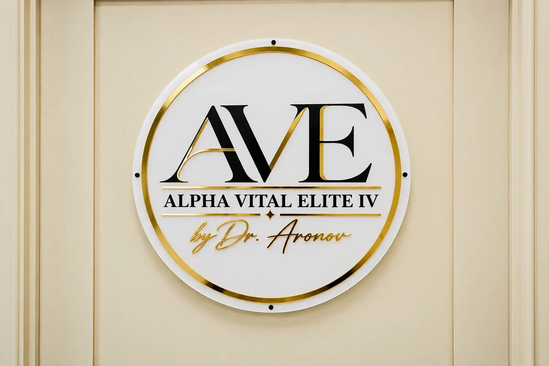 The Alpha Vital Elite IV sign at the practice entrance